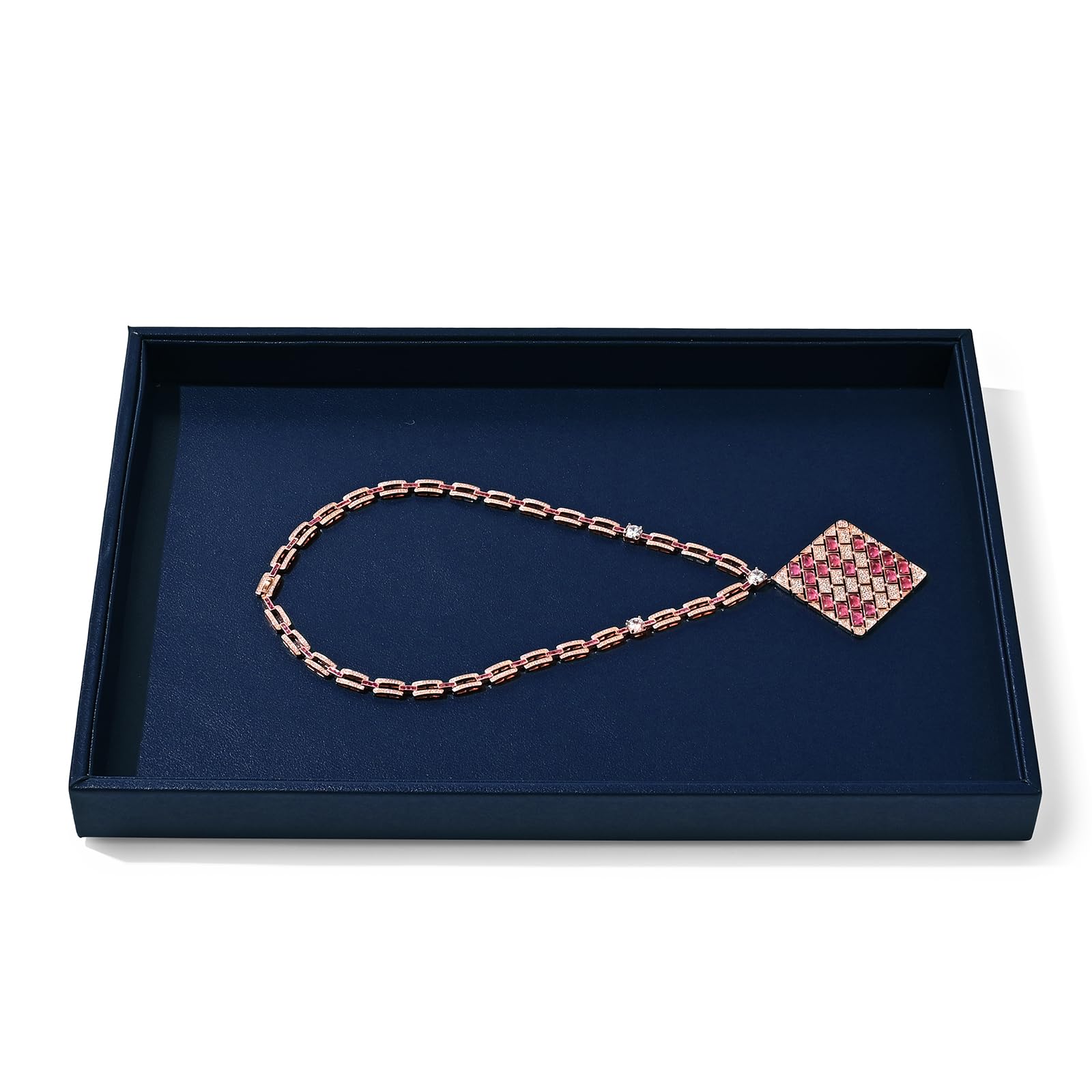 Plateau à bijoux en cuir bleu empilable pour bagues et colliers