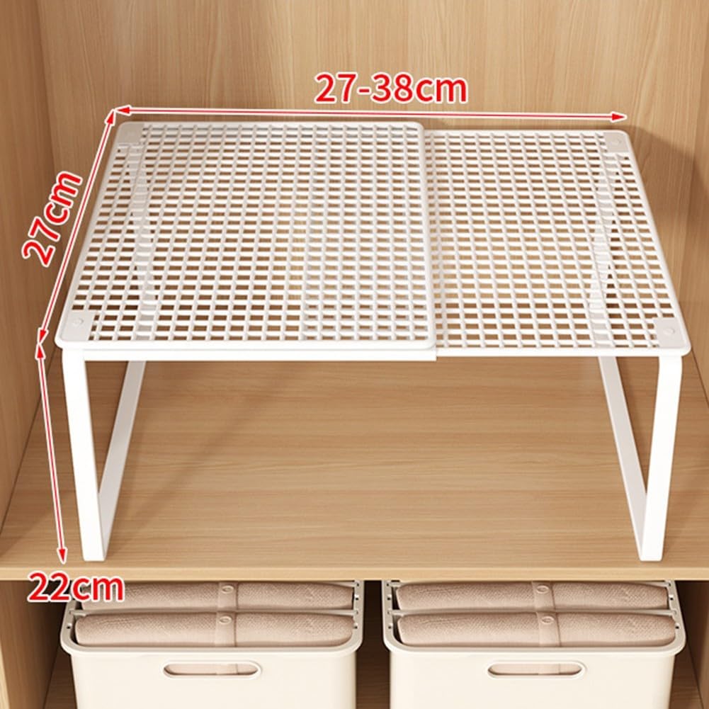 Scaffale organizer espandibile per armadietti, impilabile e regolabile, in metallo, per l'organizzazione della casa e salvaspazio in armadi o armadietti xshoe (1 bianco (22 cm)