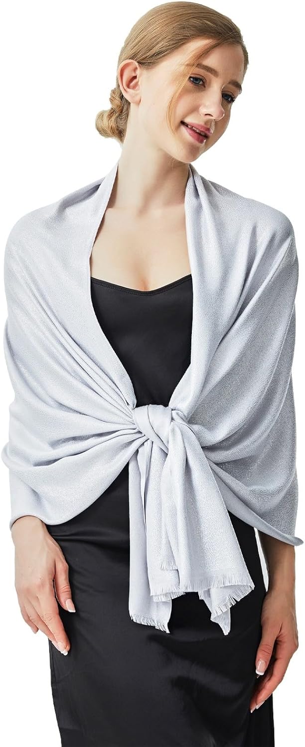 Sparkling Metallic Pashmina Shawl Wraps Scarf for Evening Party Bridal Wedding Formal Dresses - Image 3
