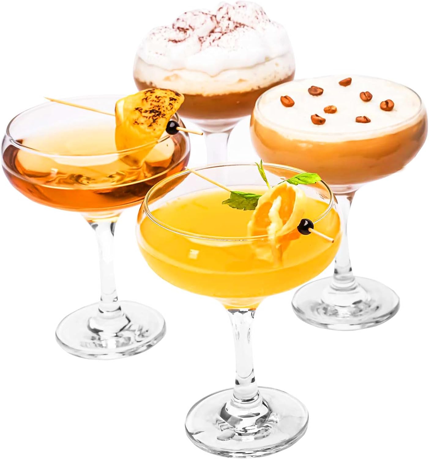 Champagne Cocktail Glasses Set of 4, Elegant Coupe Cocktail Glasses, Martini Glasses, Long Stem Glassware (4 Pcs (9oz/270ml))