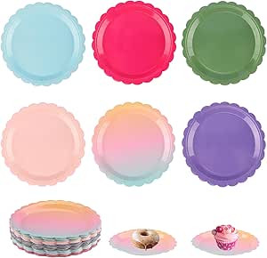 Lot De 60 Assiettes Colorées Pour Fête D'anniversaire - Décorations De Fête Pour Enfants, Garçons Et Filles, Fête Prénatale, Gâteau D'anniversaire, Chapeau, Vaisselle Pour 60 Invités, 17,8 Cm
