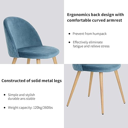 Vista 27 de Juego de 4 sillas de comedor de 4 piezas, modernas sillas de cocina tapizadas de terciopelo con patas de madera, juego de sillas auxiliares