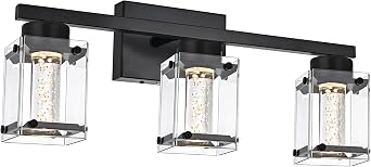 3-Light Black Finish Vanity Lighting with 5 Color Modes LED Eye Protection Bathroom Light Fixture, Dimmable Modern Wall Mounted Lights Over Mirror with Clear Glass Shade