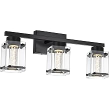 3-Light Black Finish Vanity Lighting with 5 Color Modes LED Eye Protection Bathroom Light Fixture, Dimmable Modern Wall Mounted Lights Over Mirror with Clear Glass Shade