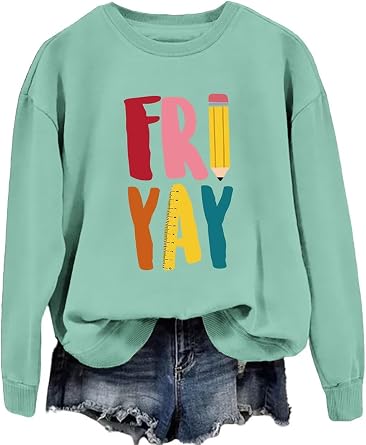DUDIHOHX Teachers Sweatshirt Teacher Shirts Humor Saying Sweater Women Crewneck Weekend Long Sleeve Pullover Tops