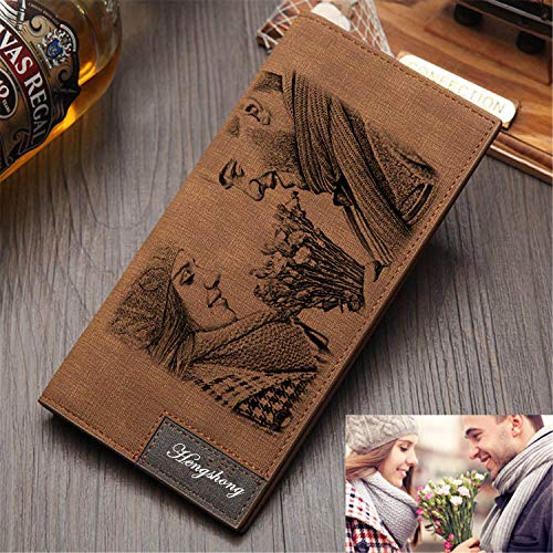 Personalized Mens Long Leather Wallet Custom Engraved photo wallet for Men fathers day gift(Brown Single Side)4