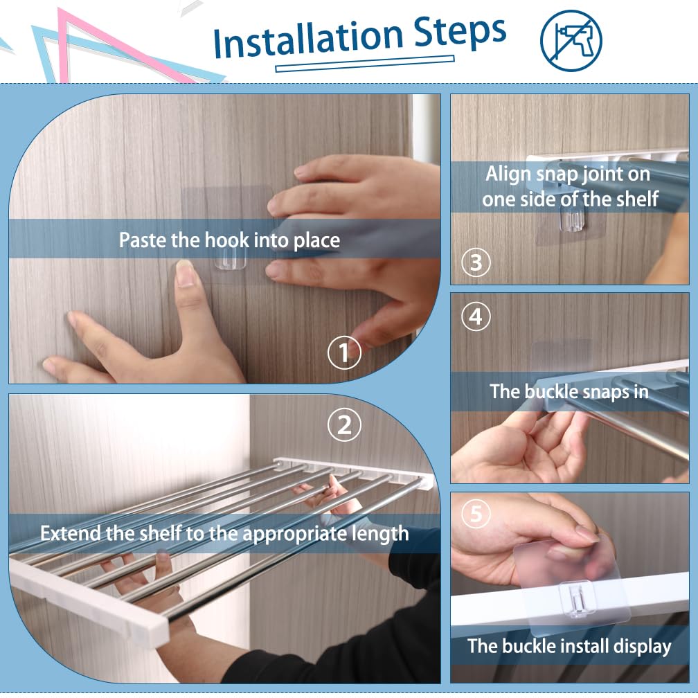 Hershii Scaffale estensibile di tensione dell'armadio, Nessuna perforazione, scaffale regolabile dell'organizzatore dell'armadio (（55-90） x43 cm)