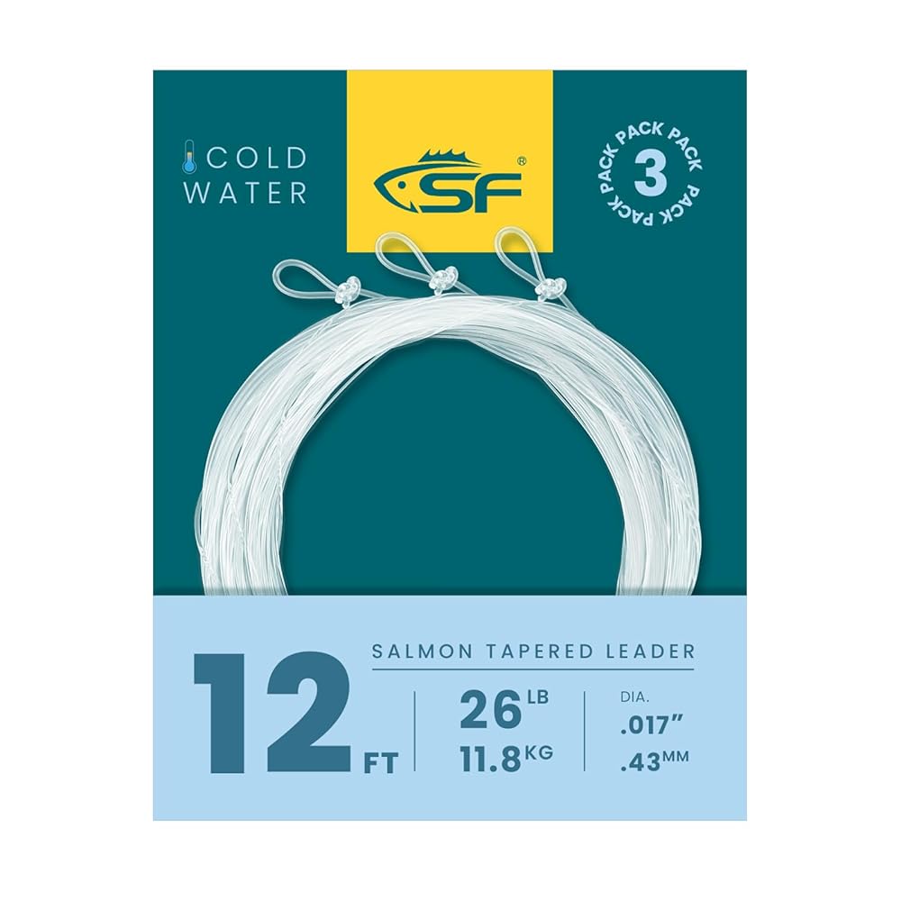 SF Pre-Tied Loop Fly Fishing Salmon Tapered Leader Nylon(3 Packs) 12FT 26LB