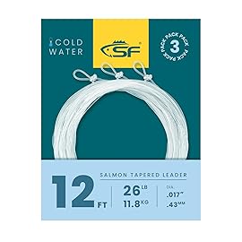 SF Pre-Tied Loop Fly Fishing Salmon Tapered Leader Nylon(3 Packs) 12FT 26LB