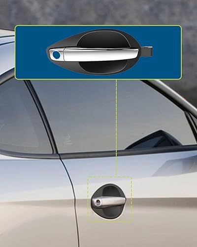Miniatura 7 de LUJUNTEC Manija de puerta exterior del pasajero delantero derecho, repuesto para Hyundai 2003-2008 para Tiburon, mango negro/cromado reemplazar