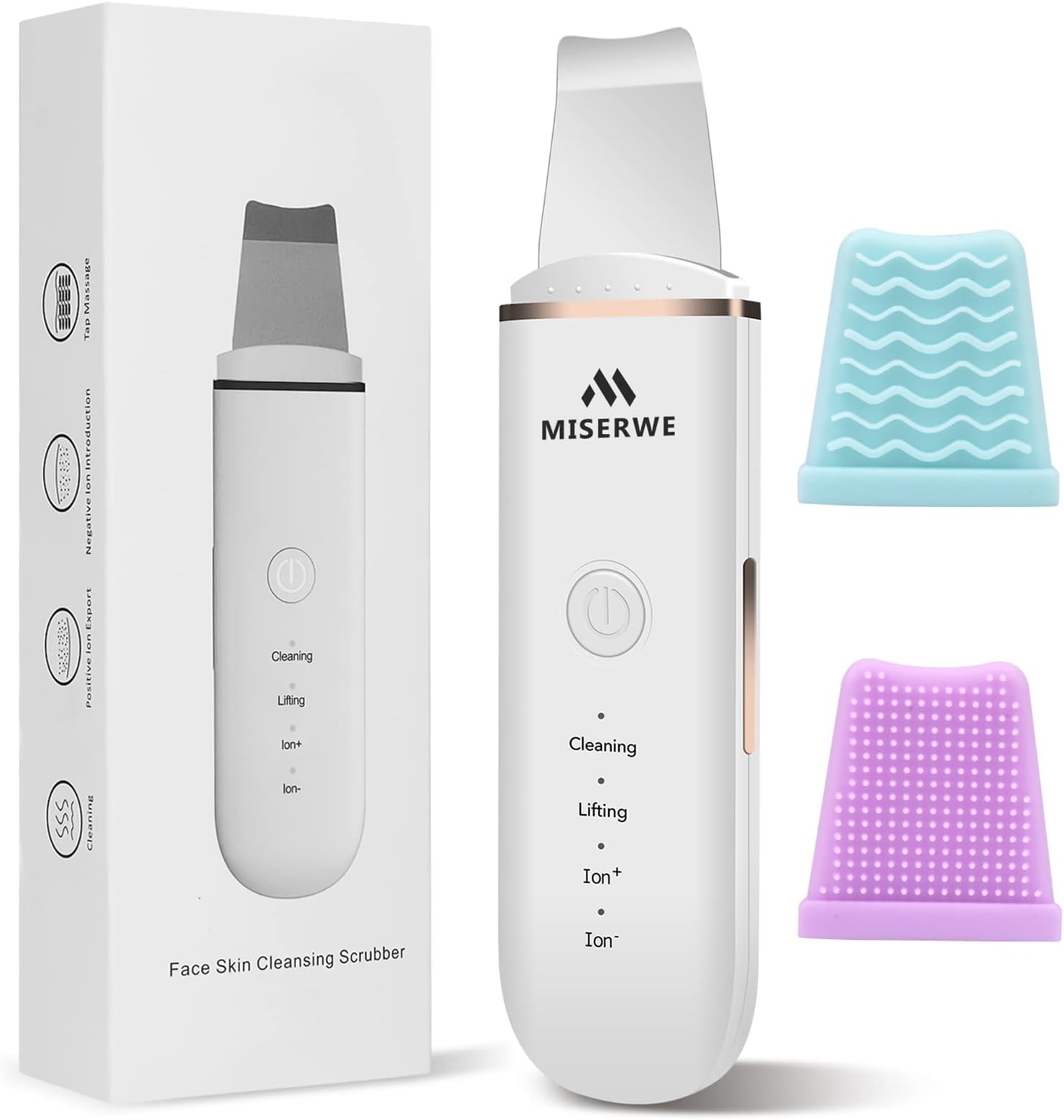 MISERWE Skin Scrubber Face Skin Spatula Blackhead Remover Pore Cleaner Face Beauty Lifting Tool Comedones Extractor with 4 Modes, Facial Scrubber Spatula for Deep Cleansing With Two Silicone Case