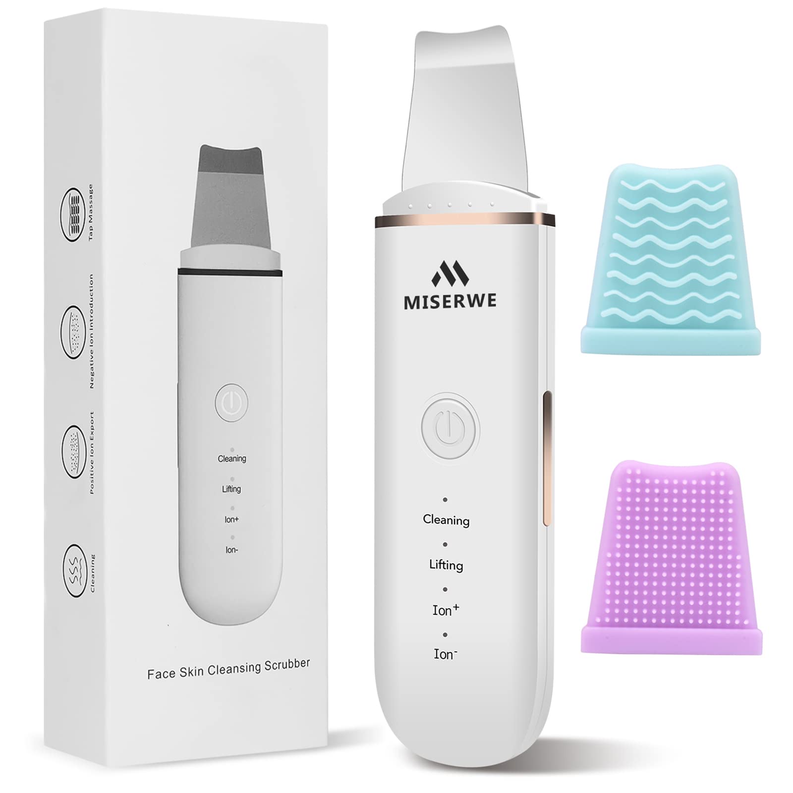 Skin Scrubber Face Skin Spatula Blackhead Remover Pore Cleaner Face Beauty Lifting Tool Comedones Extractor with 4 Modes, Facial Scrubber Spatula for Deep Cleansing With Two Silicone Case