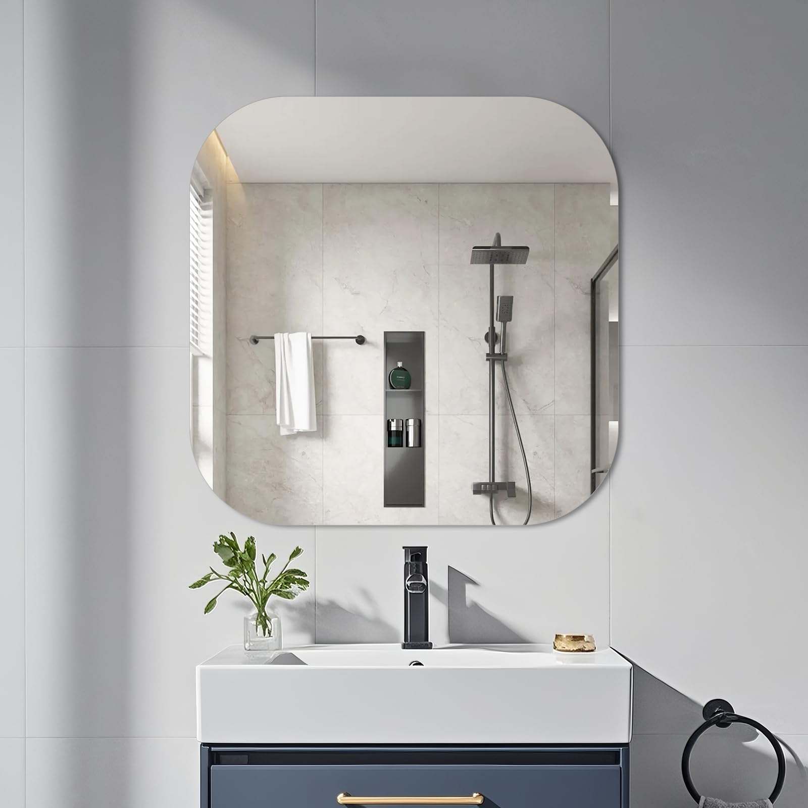 yuzeyurun Frameless Bathroom Mirror, Square 50×50 CM HD Glass Frameless Wall Mirror for Bathroom Vanity, Entryway, Living Room, Home Decor