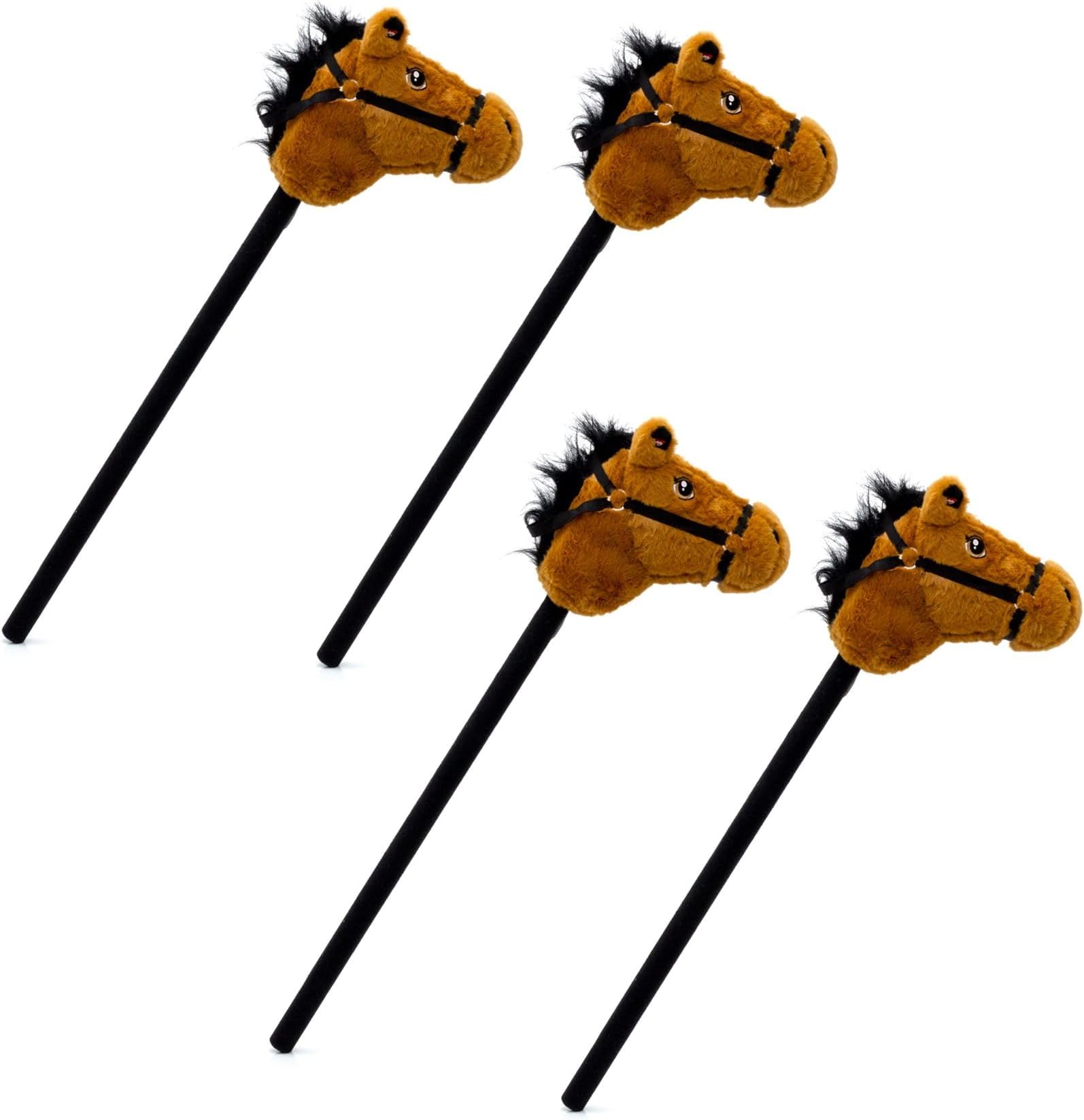 Pack of 4 Hobby Horse With Sound | Kids Stick Horse With Galloping Neighing Sounds | Childrens Plush Horse Riding Toy For Boys Girls - 72cm