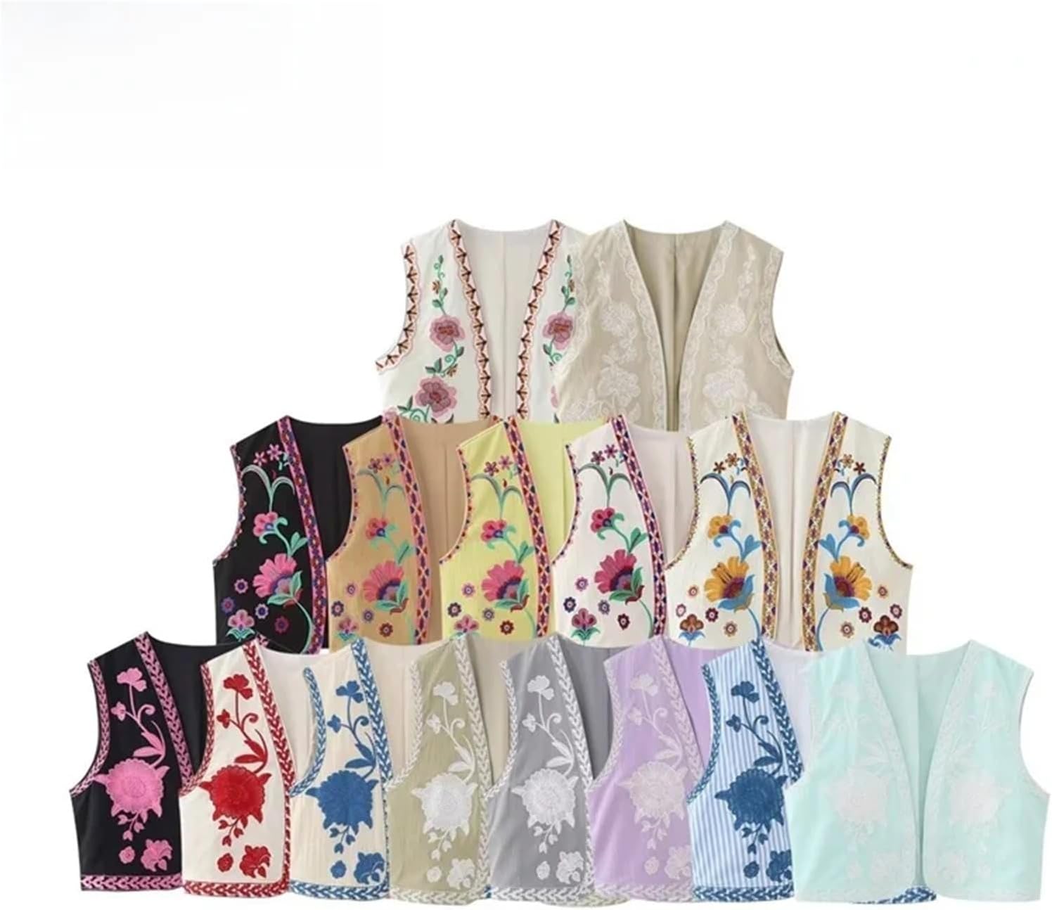 Women's Floral Print Vest Women's Embroidered Open Front Vest Street Sle Polyester Fiber Regular(Color 1,Xs)