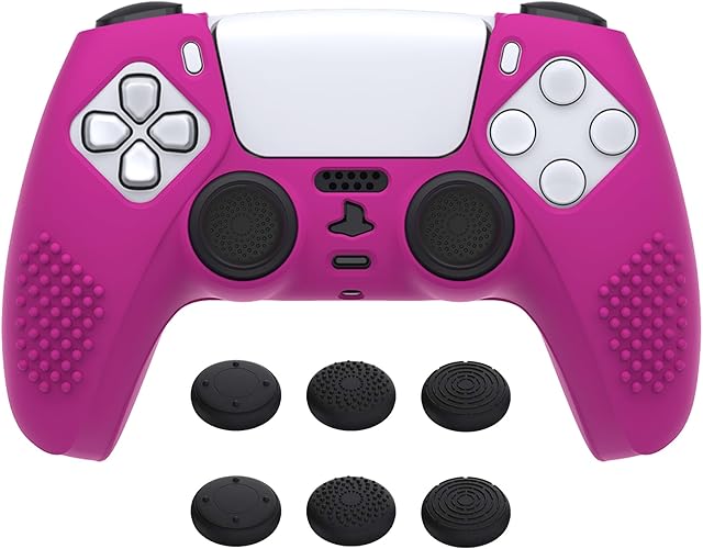 eXtremeRate PlayVital Antypoślizgowe Pokrowiec Ochronny do ps5 Kontrolera,Miękka Gumowe Ochraniacz Skóry do ps5,Silikonowe Etui do ps5 z 6 szt Nakładkami Joysticka-Neonowy Fiolet(3D Studded Edition)