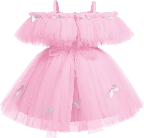 Miniatura 2 de Vestido de tutú para niña pequeña, vestido de novia con estampado de flores y hombros descubiertos