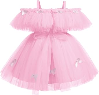 Toddler Baby Girl Tutu Dress Birthday Cake Smash Outfits Cold Shoulder Flower Butterfly Wedding Dress