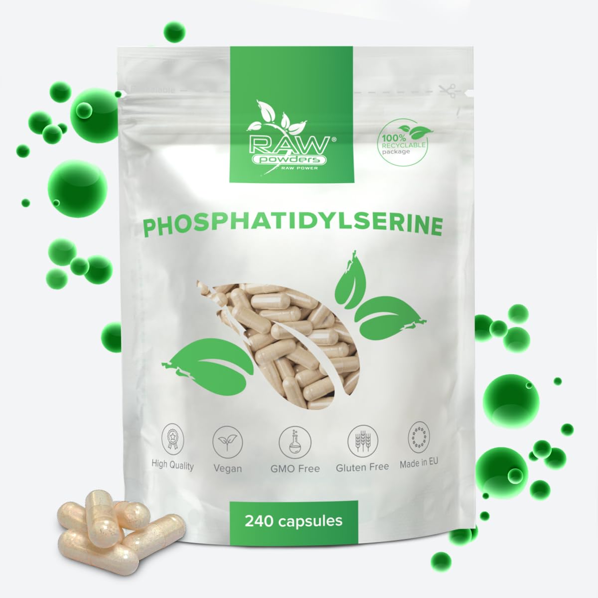 Phosphatidylserine 100mg, 240 Caps – Memory & Cognitive Support – Pure Ingredients, GMO & Gluten Free – GMP Certified Brain Health Supplement by Raw Powders