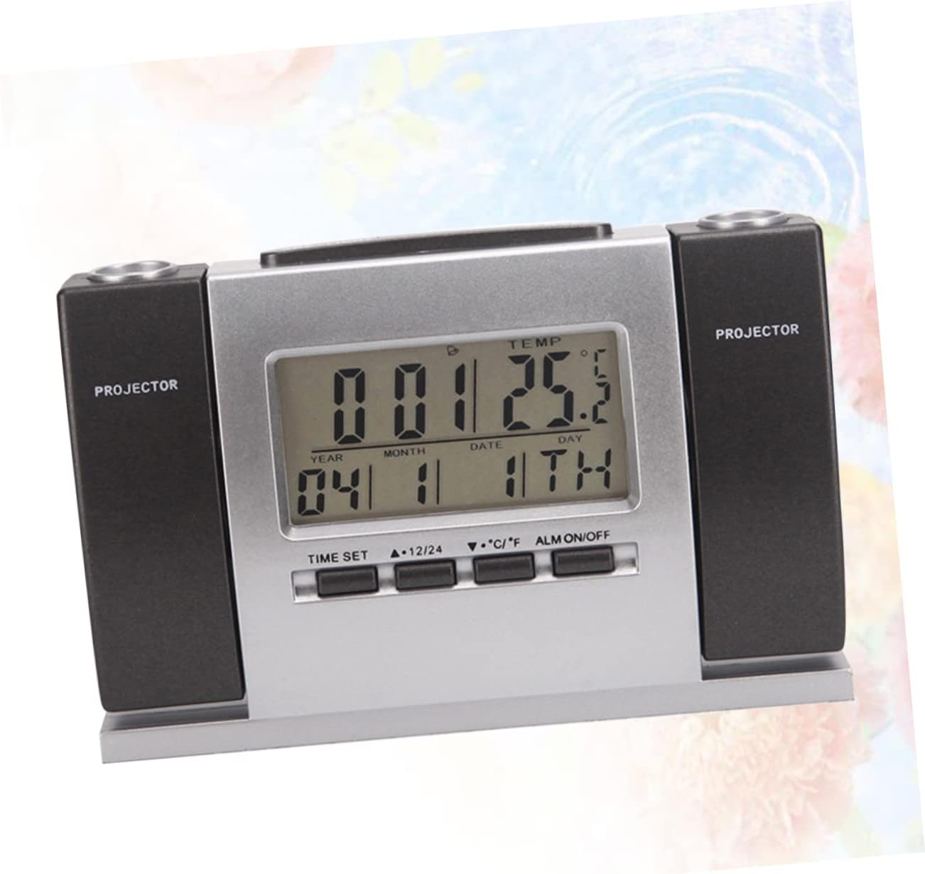ABOOFAN Multifunctional Alarm Clock Indoor Thermometer LCD Projection Alarm Snooze Function for Home Use No Batteries Included