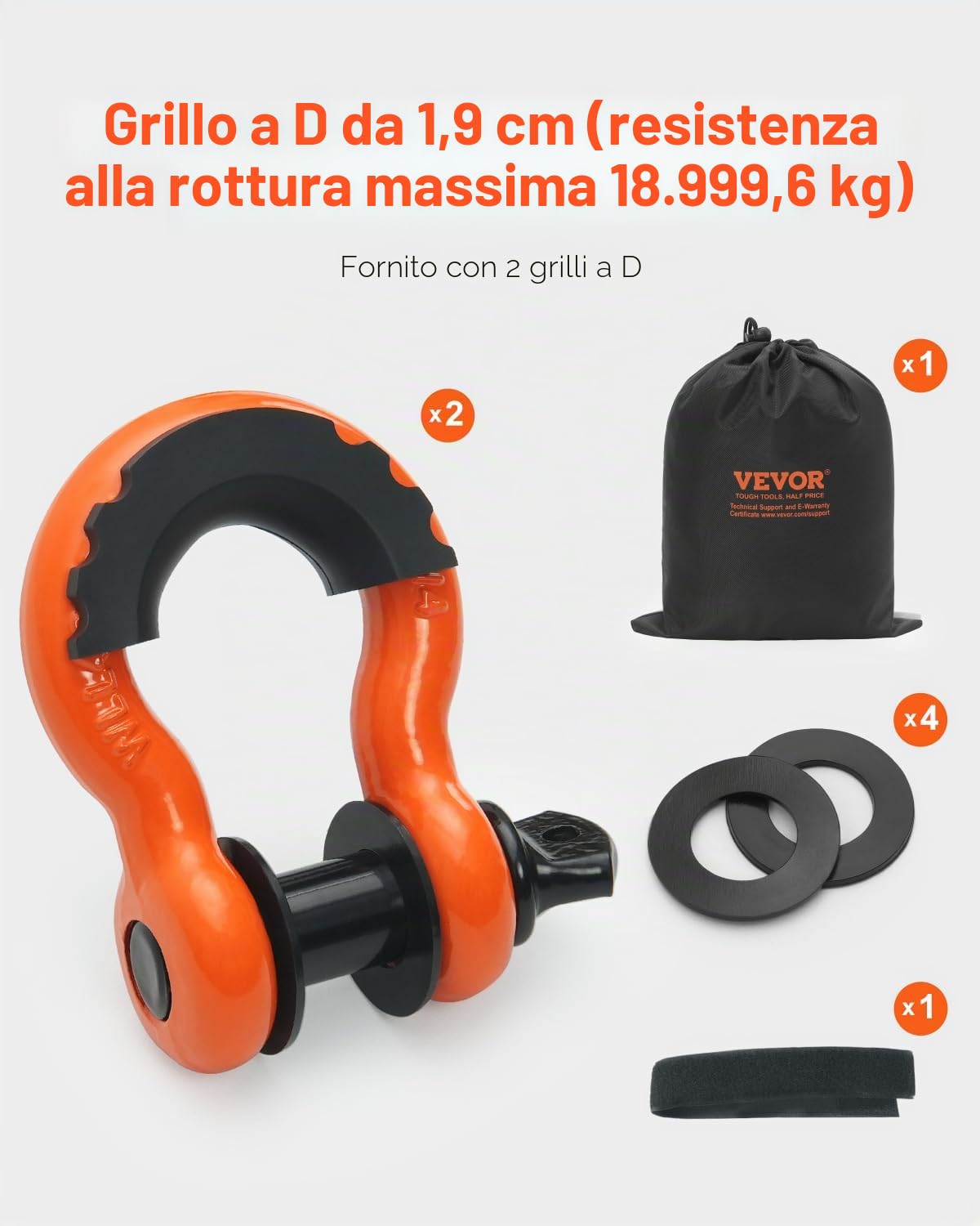 VEVOR Kit di Recupero con Cinghia di Traino per Impieghi Gravosi, Cinghia per Verricello Salva-Albero 76,2 mm x 6,1 m Resistenza alla Rottura di 16329 kg Triplo Anello Rinforzato, per Jeep, SUV, ATV