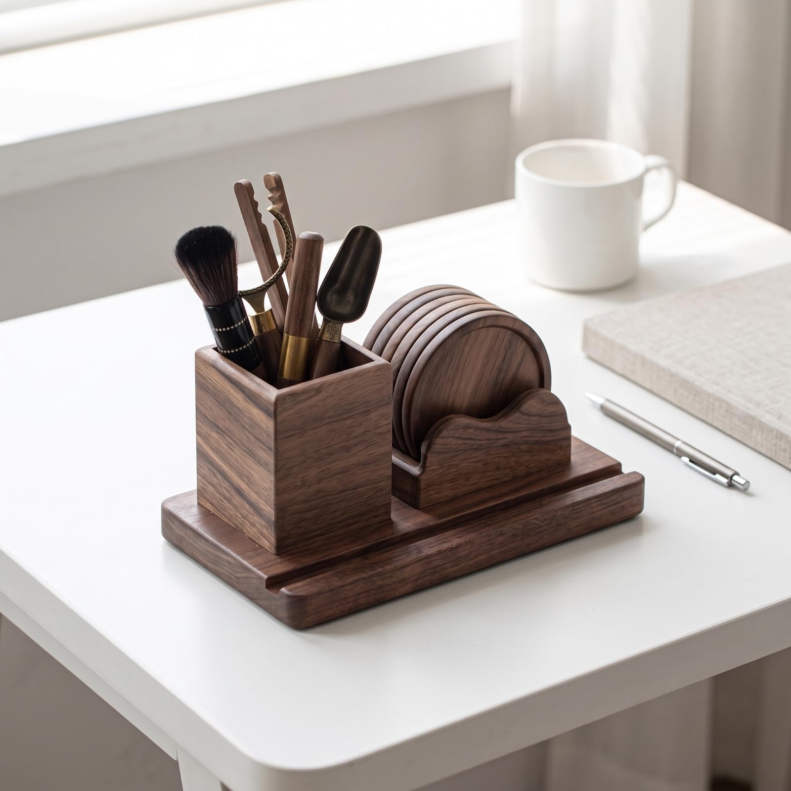 Industrial Coasters Organizador de Té Soporte para Posavasos Posavasos de Mad Construcción Base Rectangular Adecuado para del Té Oficina Escritorio Hogar