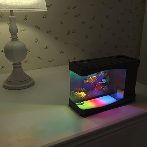 Miniatura 2 de Playlearn - Mini acuario artificial para peces con peces en movimiento, alimentado por USB/batería, tanque de peces falso de acuario con 3 peces