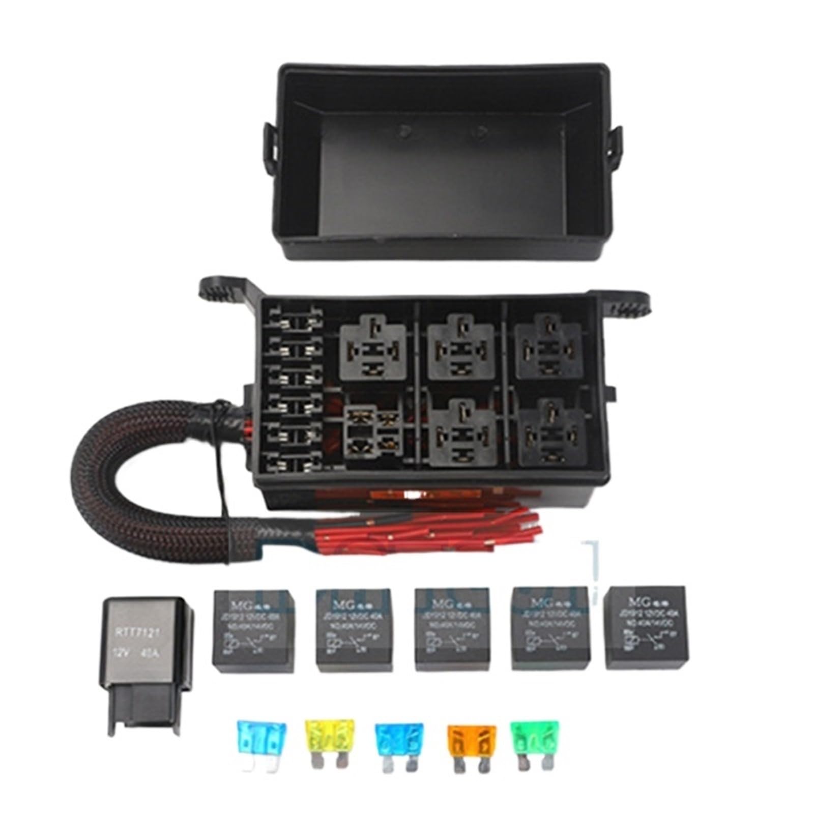 Boîtier relais 12V 5 broches 40A robuste à 6 voies avec fusibles pour circuits professionnels