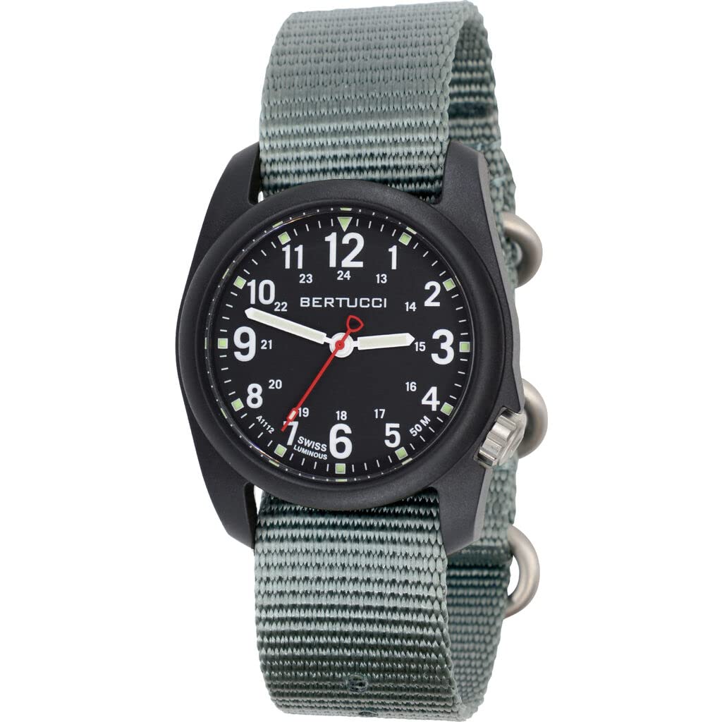 BertucciDx3 Field - Black Dial / Black Case- 354 Vintage Drab Nylon Band