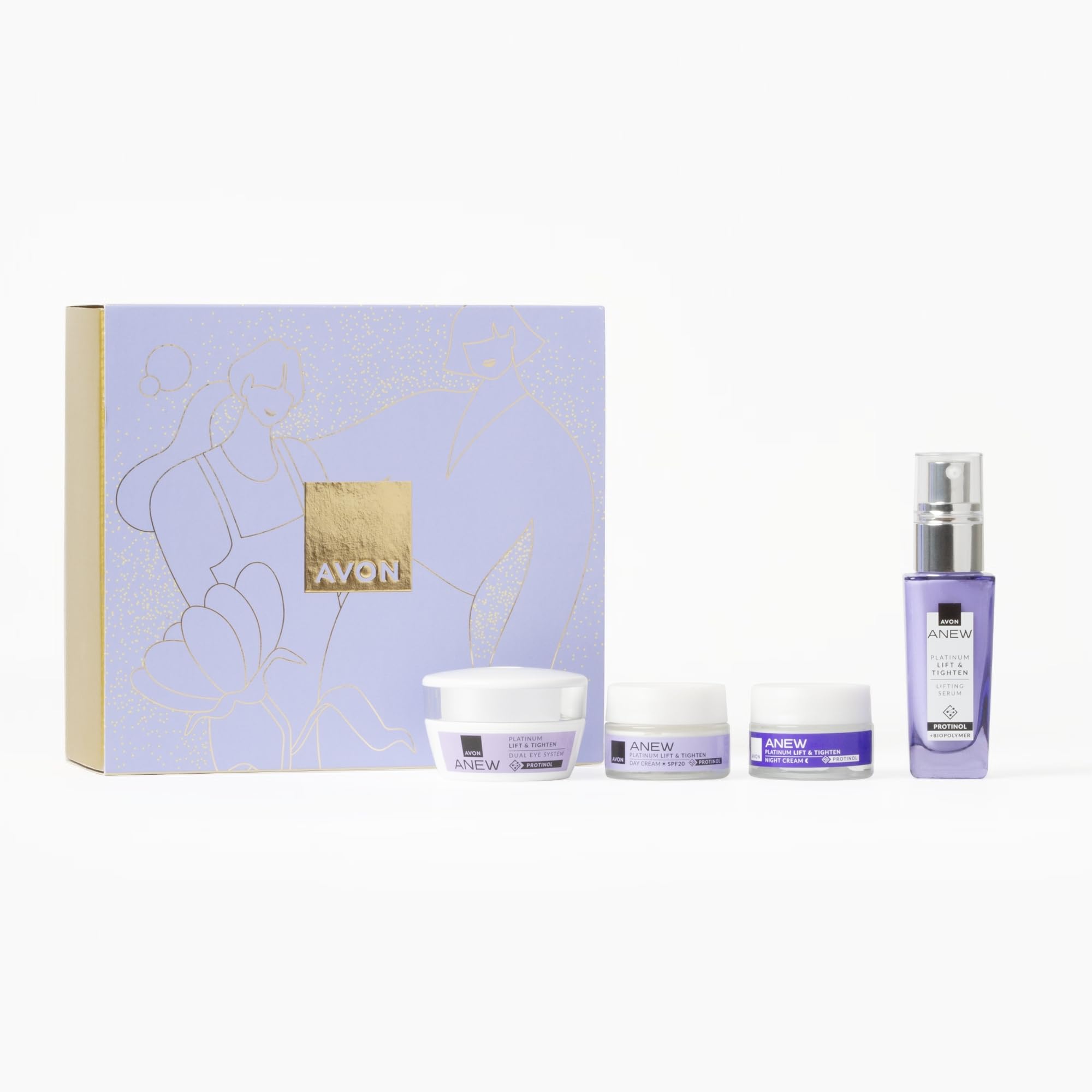 Avon Anew Platinum Lift & Tighten Four Piece Gift Set, for visibly Smoother & Tighter-looking Skin, Includes Day Cream