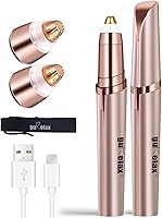Gurelax Painless Eyebrow Trimmer for Women - Rechargeable Electric Hair Remover Razor with 2 Replacement Heads, Rose Gold