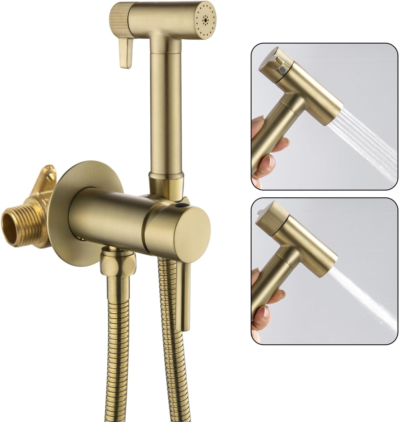 Bidet Sprayer, Two-Function Douche Spray, Hot and Cold Embedded Jet Spray for Toilet, Brassy Handheld Bidet Sprayer with 1.2m Hose, Circular Toilet Bidet Sprayer for Bathroom and Feminine Wash