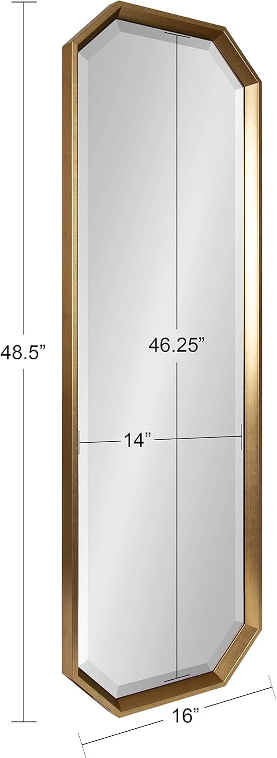 Kate and Laurel Calter Modern Full Length Framed Octagon Wall Mirror, 16 x 48.5, Gold, Decorative Glam Geometric Wall Accent