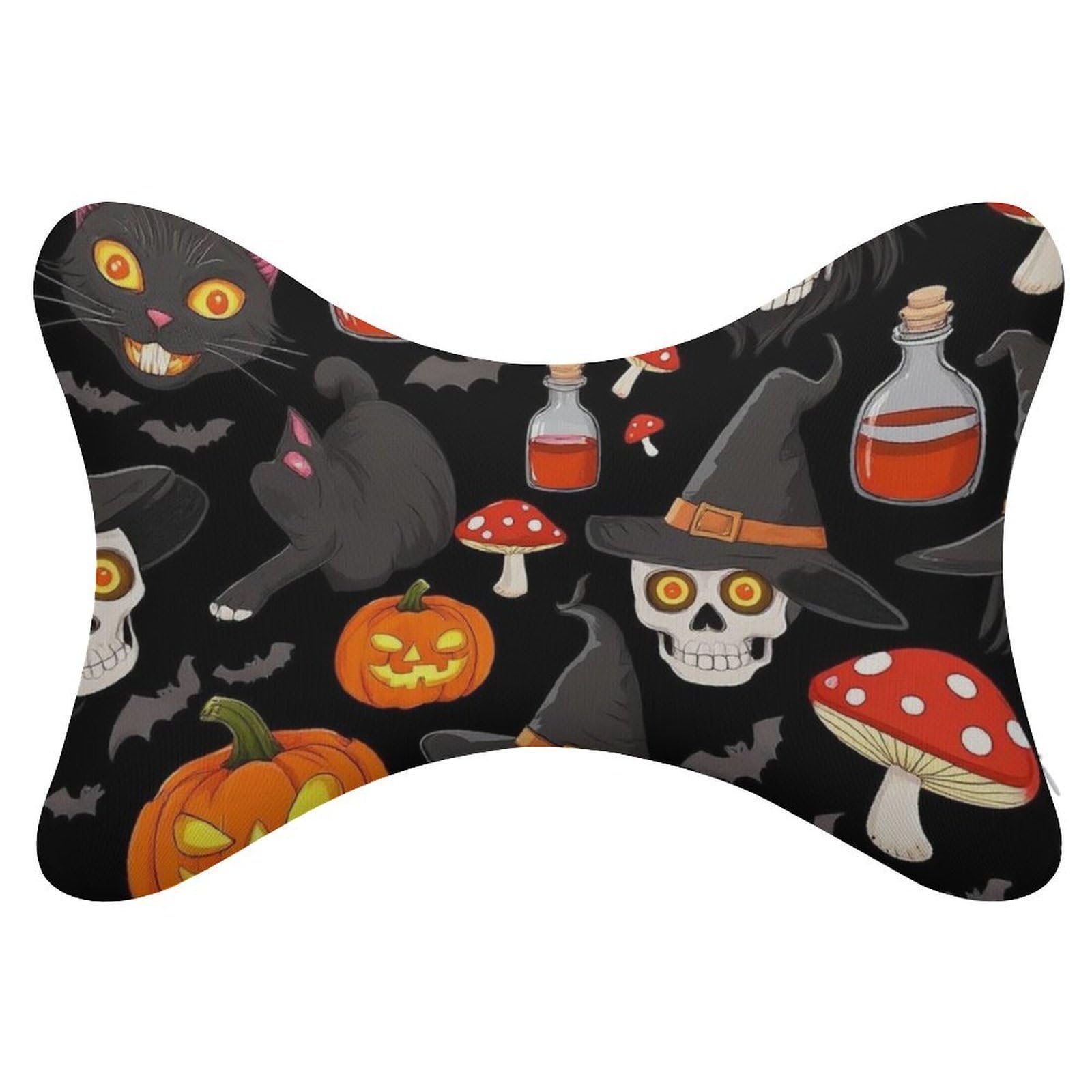 Fashion Airplane Travel Memory Foam Pillow Cervical Automobile Bone Pillow Car Decor Halloween Gothic Witch Black Cat Bat