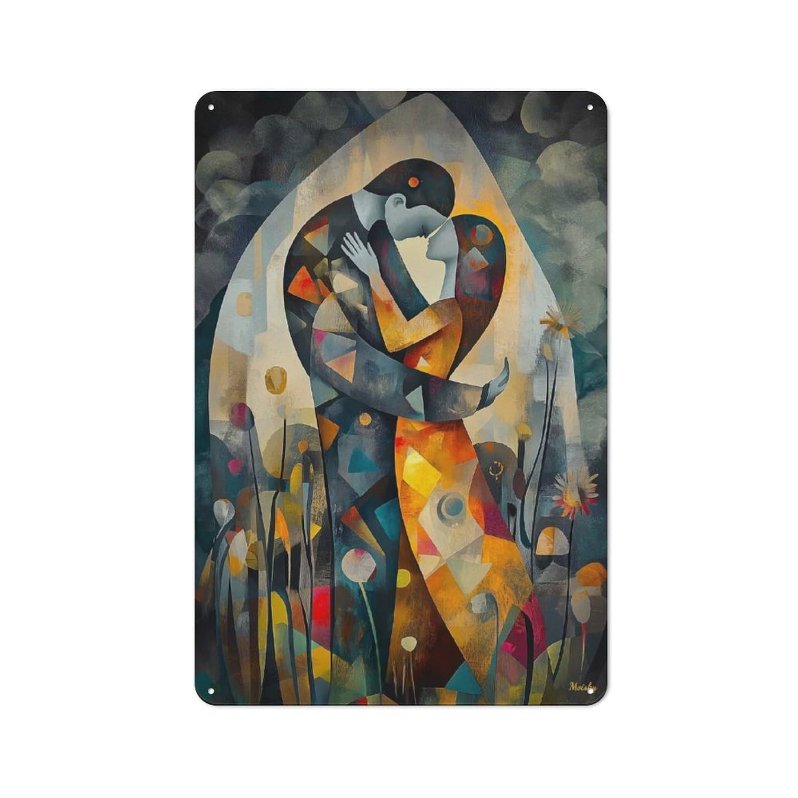 Junmoney Modern Cubist Vision Of The Kiss Tin Wall Plaque 30X20cm With For Studio Or Craft Room, Suited To Craft Room Decorators