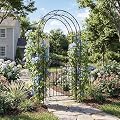 IDEALHOUSE 7ft Metal Garden Arch with Gate, Heavy Duty Iron Arbor Trellis for Climbing Plants Roses Vines, Outdoor Wedding Archway for Lawn Patio Backyard Decor, Black