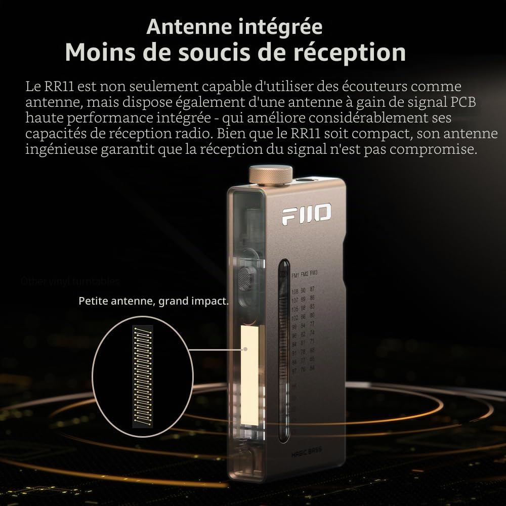 FiiO RR11 Récepteur Radio Stéréo FM HiFi Portable avec Accord PVR Analogique, Effets Sonores Bass+3D, 64MHz-108MHz (Rouge, Certifié Audio Haute Résolution)