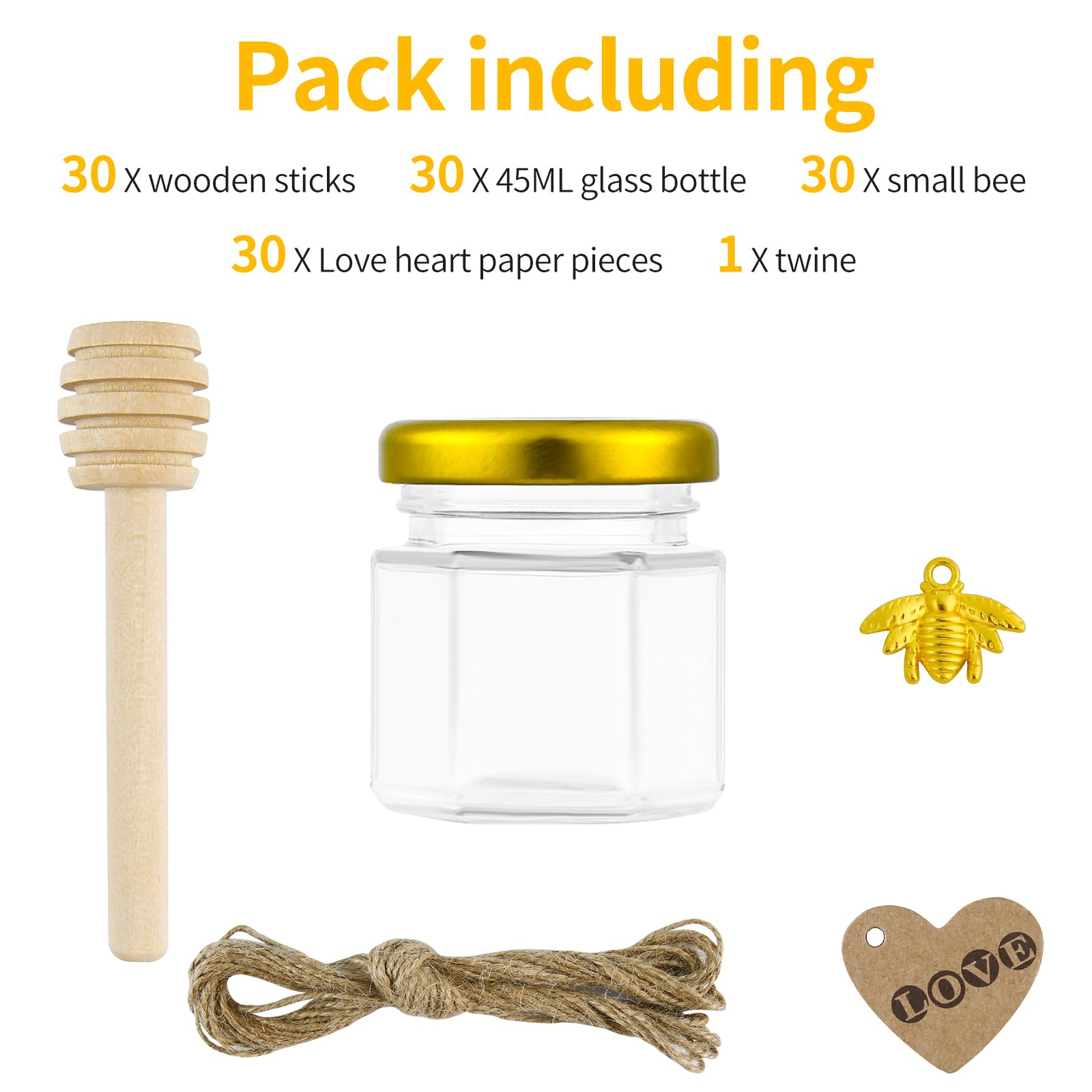 100 Mini Barattoli Esagonali In Vetro 45ml Con Coperchi Oro E Ciondoli Ape – Kit Bomboniere Fai Da Te - 4