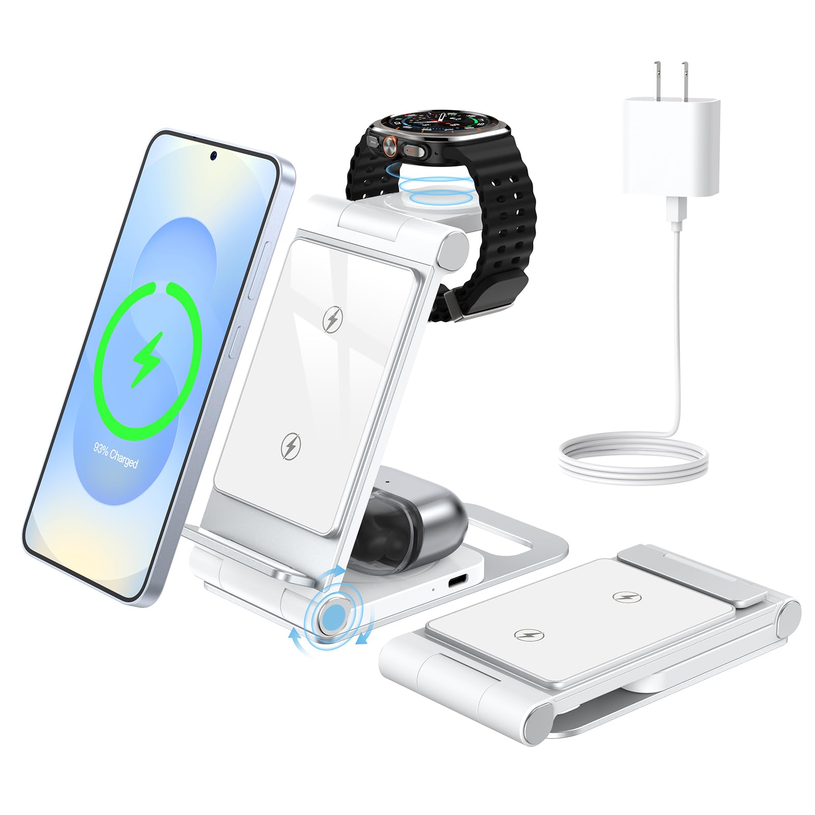 Ładowarka indukcyjna 3-w-1 do Samsung S25 Ultra Plus FE S24 S23 Z Flip Z Fold 7 6 5 4 Składana bezprzewodowa szybka ładowarka do zegarka Galaxy Watch 8/Ultra/7/6/Classic/5 Pro
