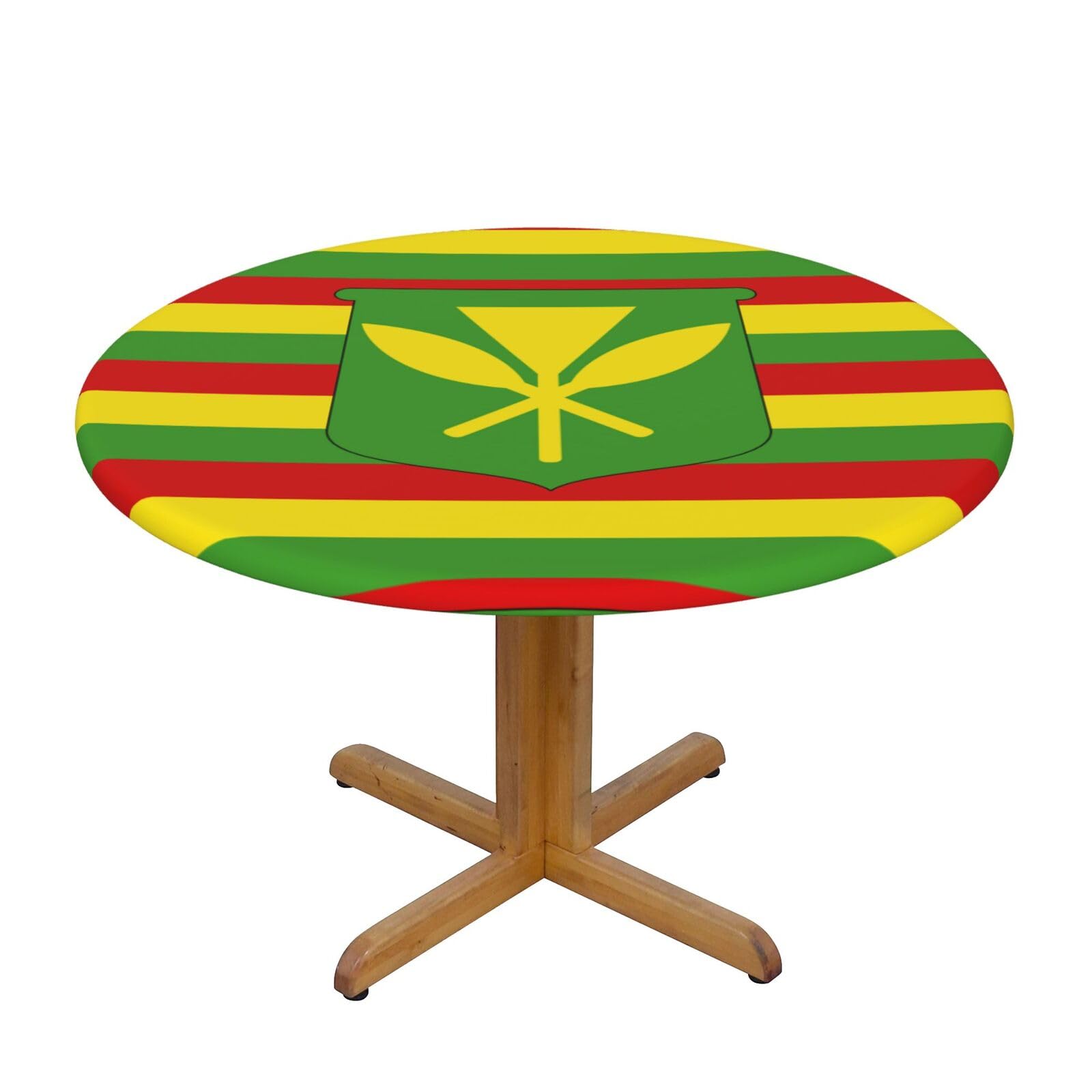 Ffshkowe Native Hawaiian Flag Elastic Round Tablecloth Oil Proof Table Cover For Dining Party Picnic