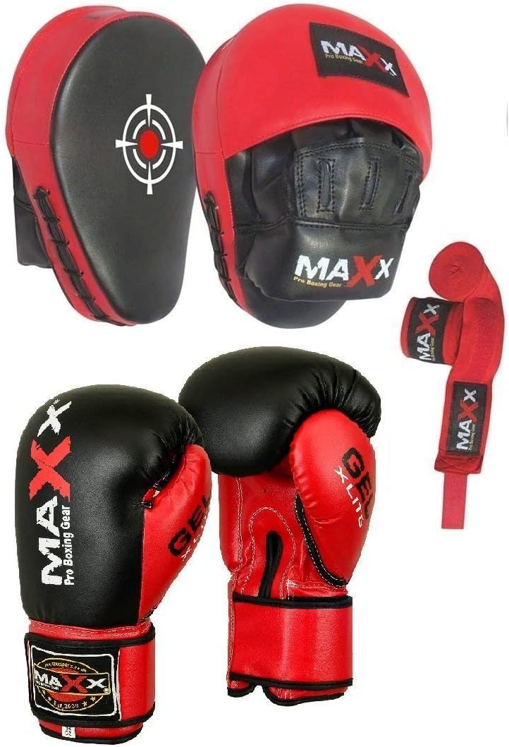 MAXX Curved Focus pads, Hook & Jab Pads with Gloves & FREE hand wraps Martial Arts