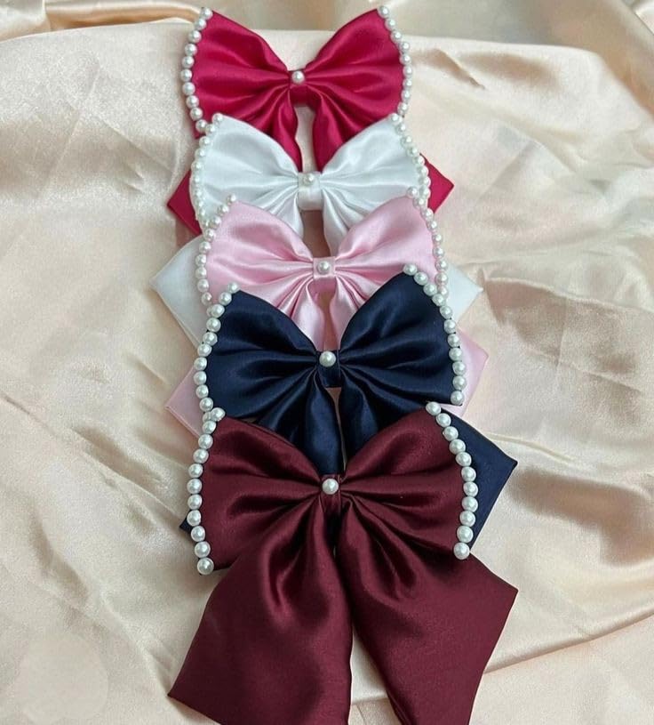 GenericPack of 5 piece satin silk hair bow hair accessories, with some pearl stone, fashion accessories, gift for women, handmade accessories, eco friendly, hair clip, pins, multicolor accessories