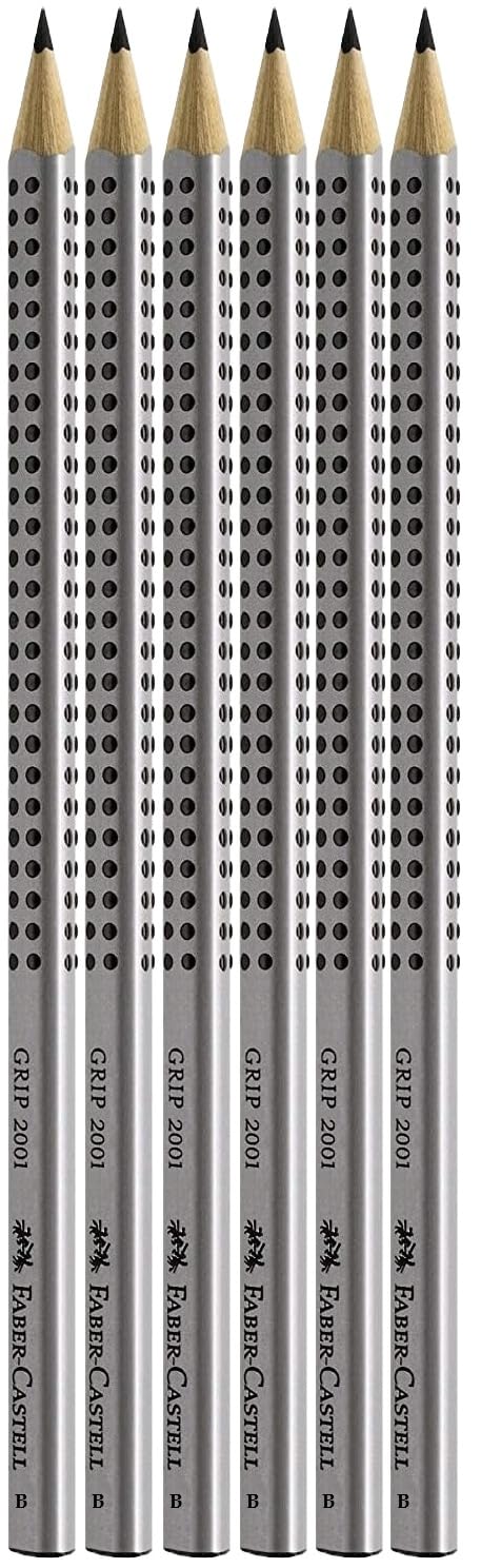 Faber-Castell Grip 2001 117697 Pencils, Barrel Colour: Silver, Black (B, 1 Piece (Pack of 6)