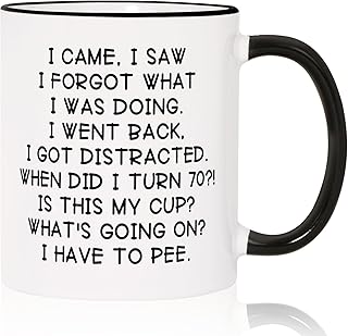 Shqiueos Funny 70th Birthday Gifts for Women Men Mug 11oz, 70 Year Old Birthday Gifts for Her Him, Happy 70th Bday Gift Idea for Mom Dad Grandpa Grandma, 1955 Birthday Gift Decorations Coffee Cup