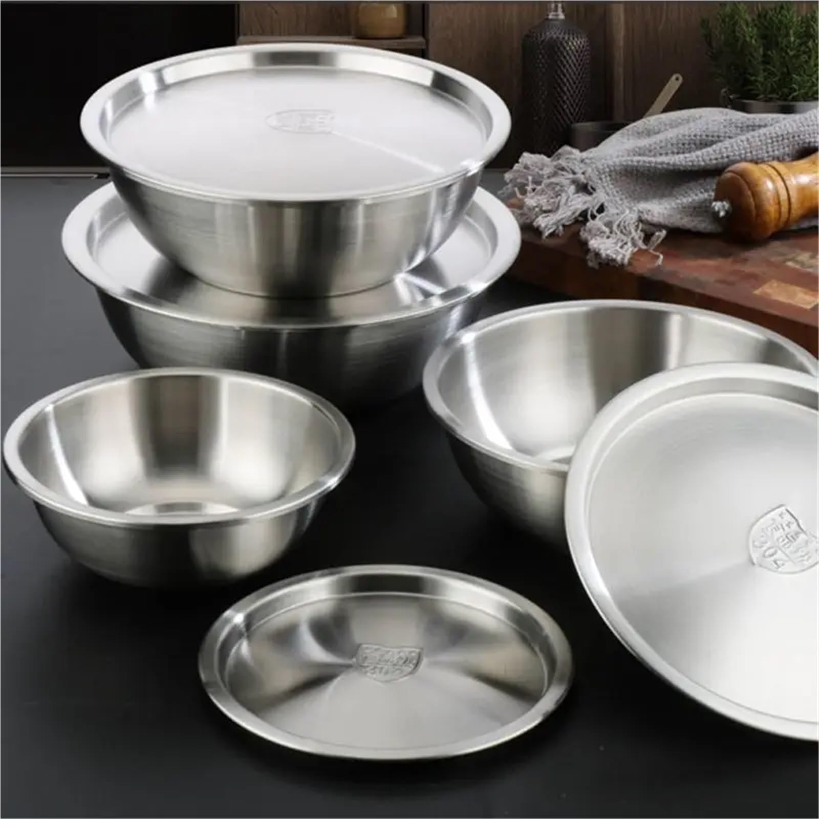 Cuenco de acero inoxidable Juego De Ensaladeras Acero Inoxidable 18-32 Cm For Cocina, Preparación Alimentos, Mezcla, Cocción Y Sopa Verduras(Bowl without Lid,28cm)