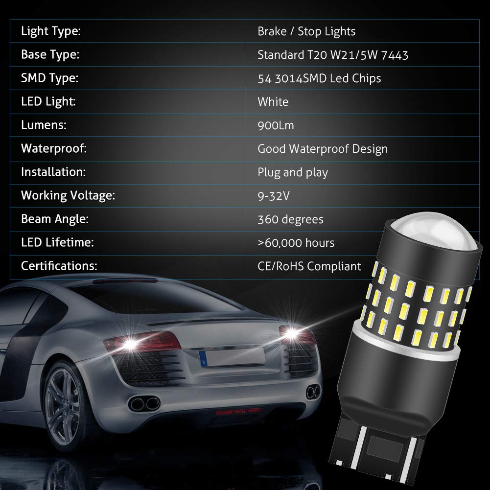 KATUR 7440 7443 7444NA 7441 992 żarówka LED 3014 54 chipsety 650 lumenów zamiennik do kierunkowskazu cofania cofania tylnego hamulca tylnego światła parkowania RV, ksenonowa biała (10 sztuk)