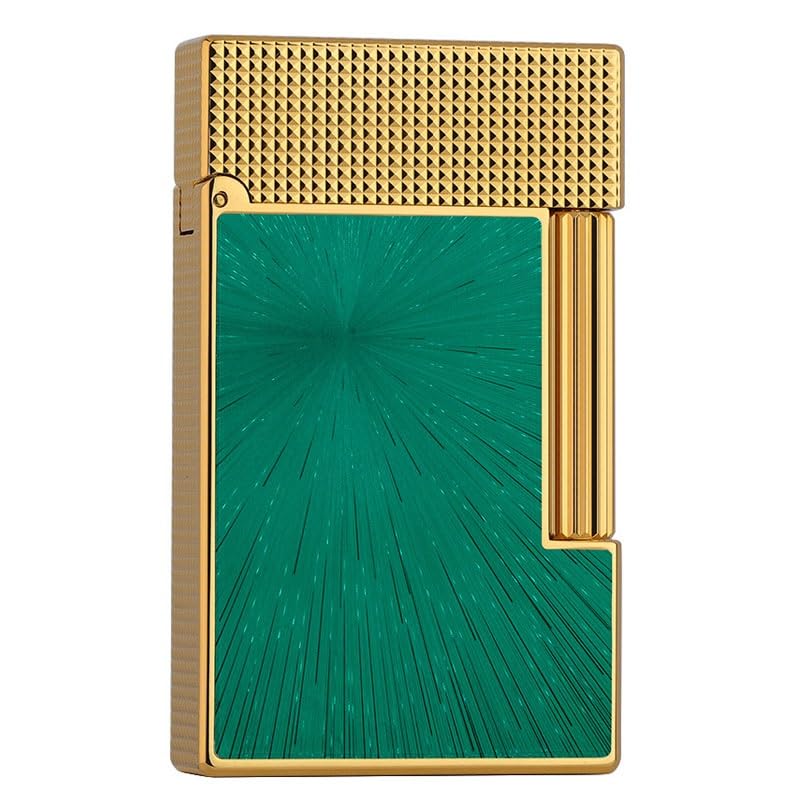 High-end Classic Kerosene Lighter Flip Cover with Sound Brass Carved Green Decoration Side Sliding Grinding Wheel Ignition Trench