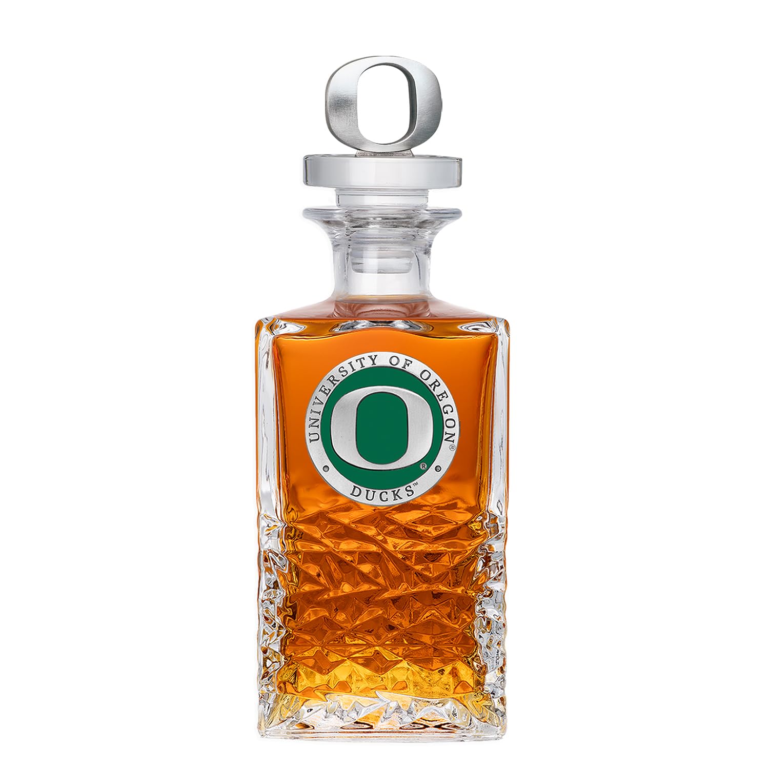 Oregon Heritage Decanter with 3D Stopper | 25 OZ Liquor Pourer | Expertly Crafted Pewter Glass