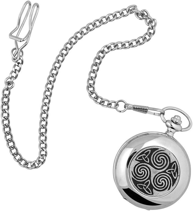 Irish Celtic Pocket Watch Mullingar Pewter Knots and Swirls Face