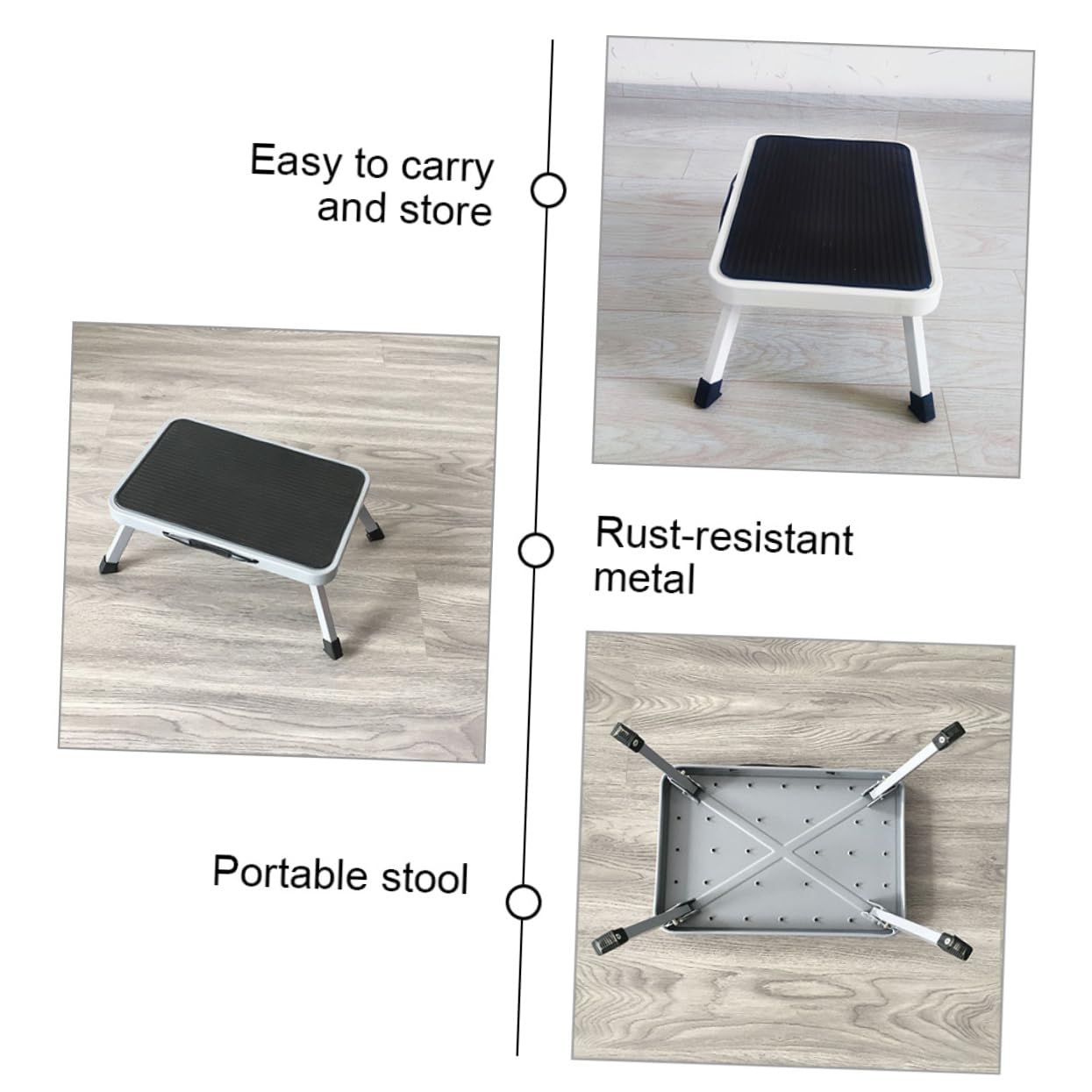 Tabouret Pliant en Fer Noir à Caoutchouc, Marchepied Portable